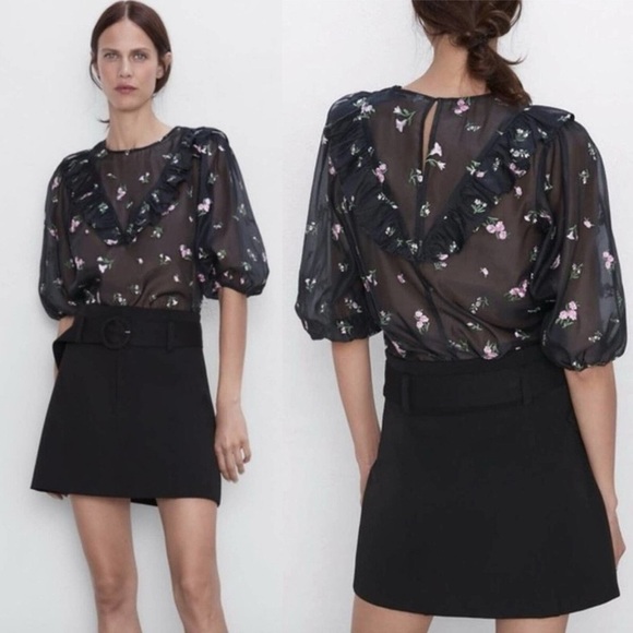 ZARA The Alice Blouse Organza Embroidered Ruffles Size Small - Picture 1 of 16